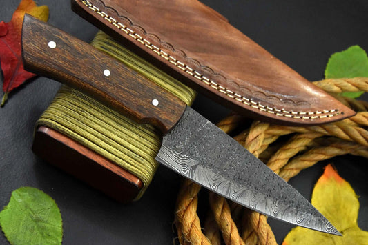 Custom Handmade Hammered Damascus Steel Chef Knife with Walnut Handle
