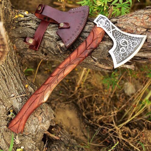 Custom Handmade High Carbon Steel Tomahawk, Hatchet, Viking Axe with Leather Sheath