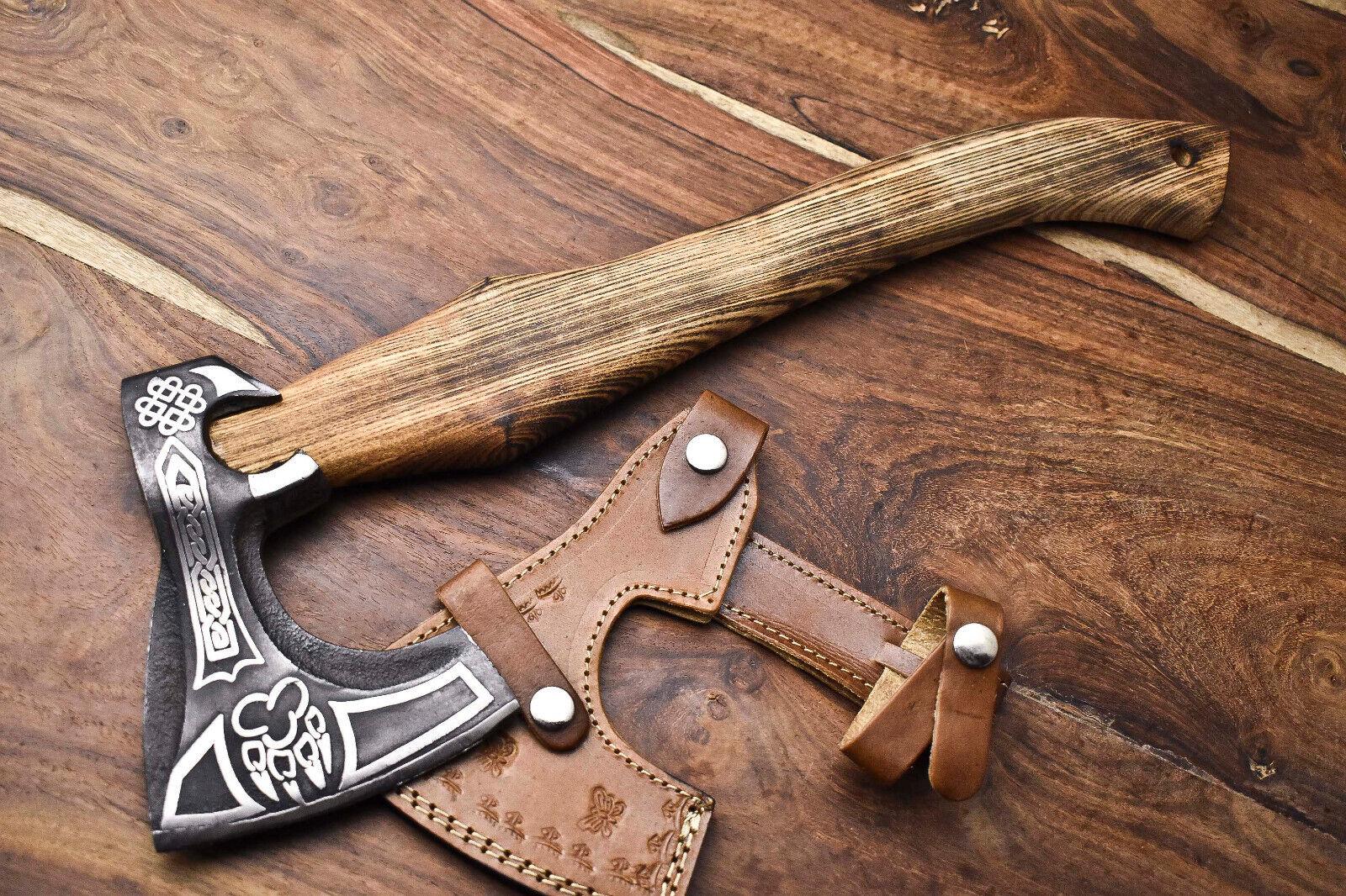 Custom Handmade High Carbon Steel Viking Axe – Laser Etched Blade Hatchet