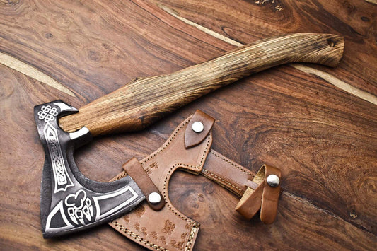 Custom Handmade High Carbon Steel Viking Axe – Laser Etched Blade Hatchet