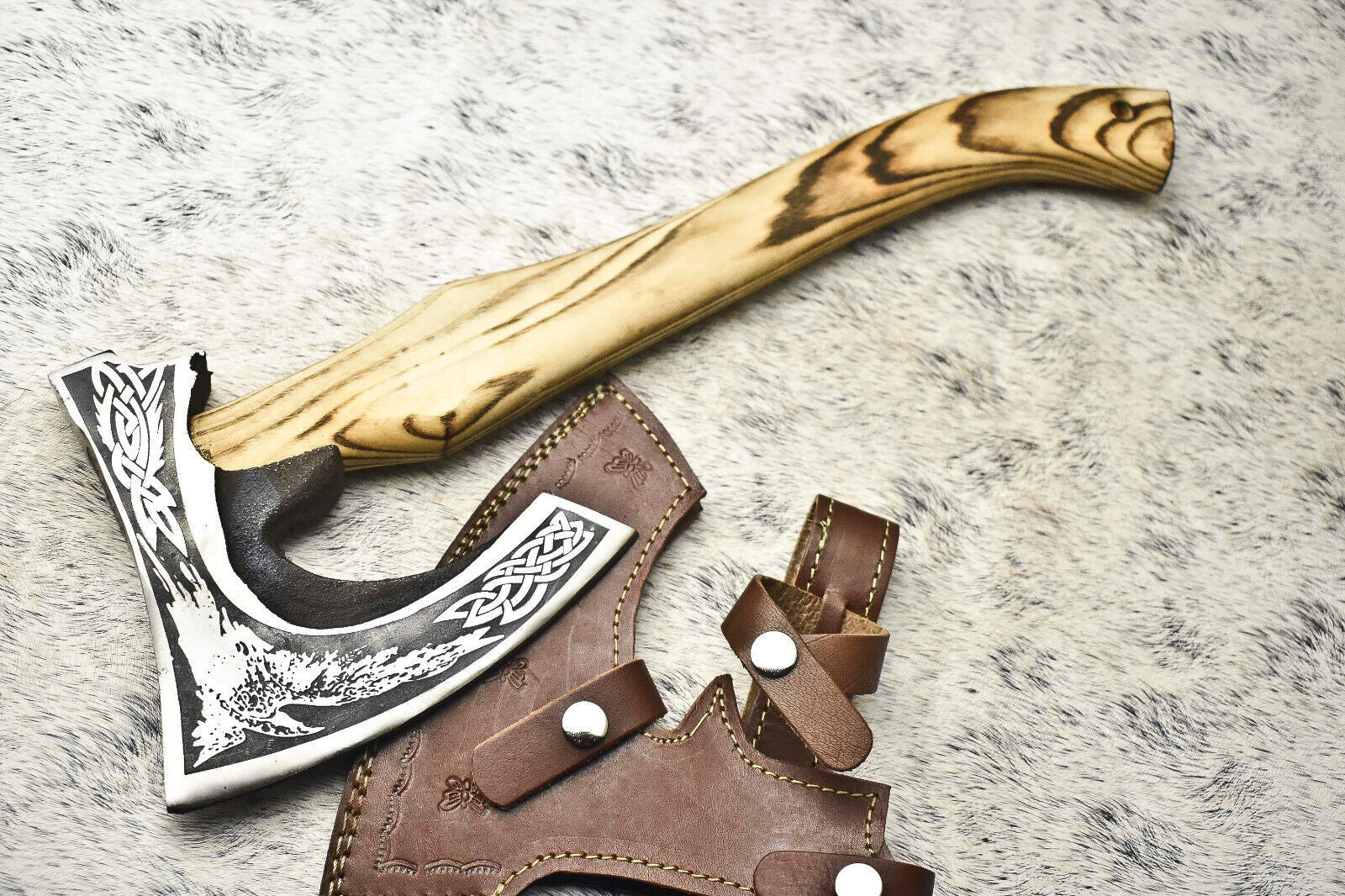 Custom Handmade High Carbon Steel Viking Axe with Laser Etched Blade and 18 Inch Handle