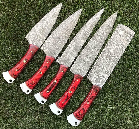 Custom Handmade Twist Damascus Steel Chef Knife Set – 9" to 13" Rosewood Handle