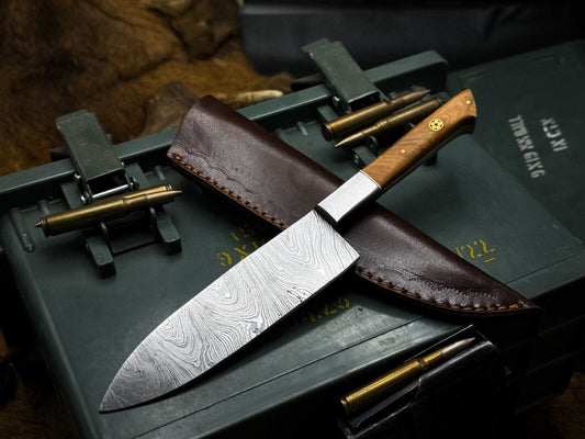 Custom Handmade Twist Damascus Steel Chef Knife Set | Paka Wood Handle