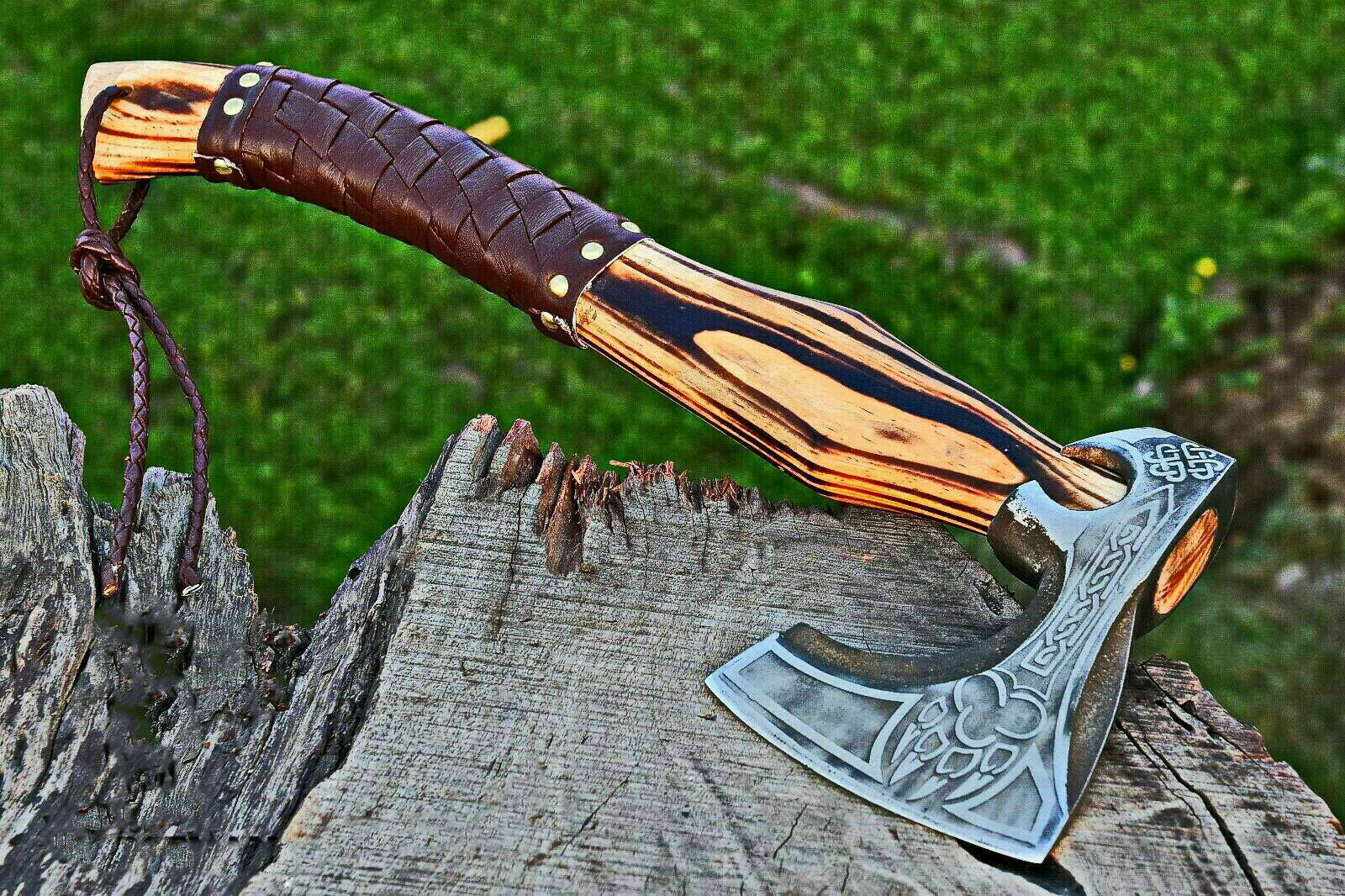 Custom Handmade Viking Axe – Carbon Steel Bearded Camping Hatchet with Rosewood Handle and Sheath