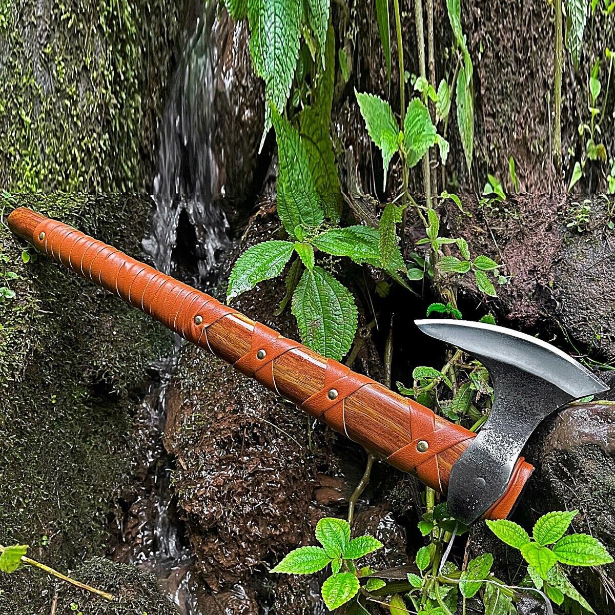 Custom Handmade Viking Battle Axe – 21" Carbon Steel Beard Axe with Wooden Handle & Sheath