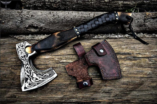 Custom Handmade Viking Bearded Axe Carbon Steel Hatchet with Ash Wood Handle