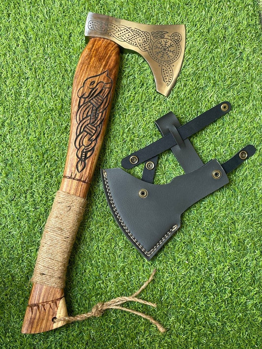 Custom Handmade Viking Hatch Axe 19 Inch Premium Carbon Steel with Wooden Handle and Sheath