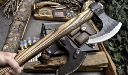 Custom Handmade Viking Hatchet High Carbon Steel Tomahawk Axe with Rosewood Handle and Leather Sheath