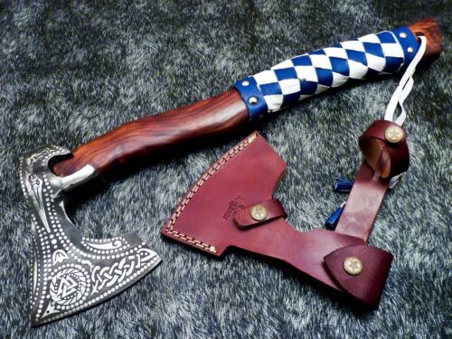 Custom Handmade Viking Tomahawk Hatchet – Hand Forged Carbon Steel Throwing Axe with Leather Wrapped Handle and Sheath