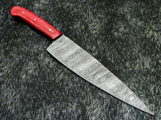 Custom Made Hand Forged Damascus Steel Chef Kitchen Knife with Wood Handle
