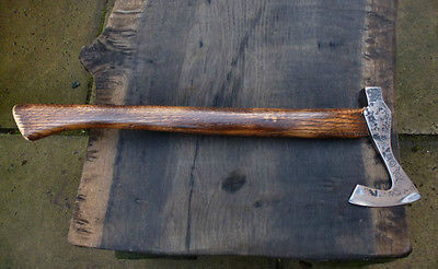 Custom Viking Styled Vintage Long Battle Axe with Oak Handle and Leather Sheath