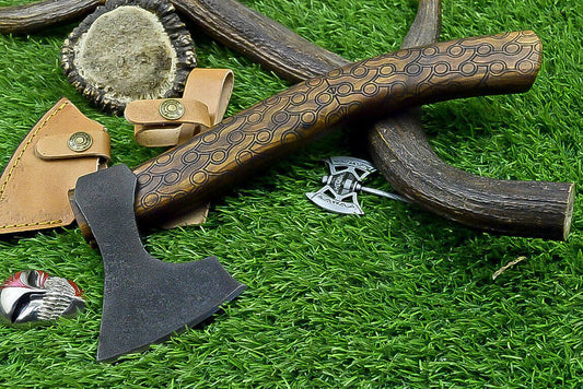 Elite Hand-Forged Viking Tomahawk Axe with Rosewood Handle and Leather Sheath