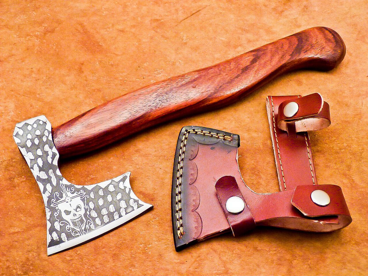 Engraved Bearded Viking Hatchet 13 Inch Carbon Steel Axe with Wooden Handle