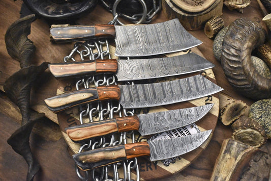 Forged Chef Knife Set of 5 – Twist Damascus Steel with Durable Hardwood Handles for Kitchen & Outdoor Sports