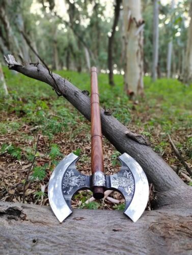 Forged Double Headed Viking Axe Battle Axe Steel Double Blade Viking Axe with Sheath 31.5"