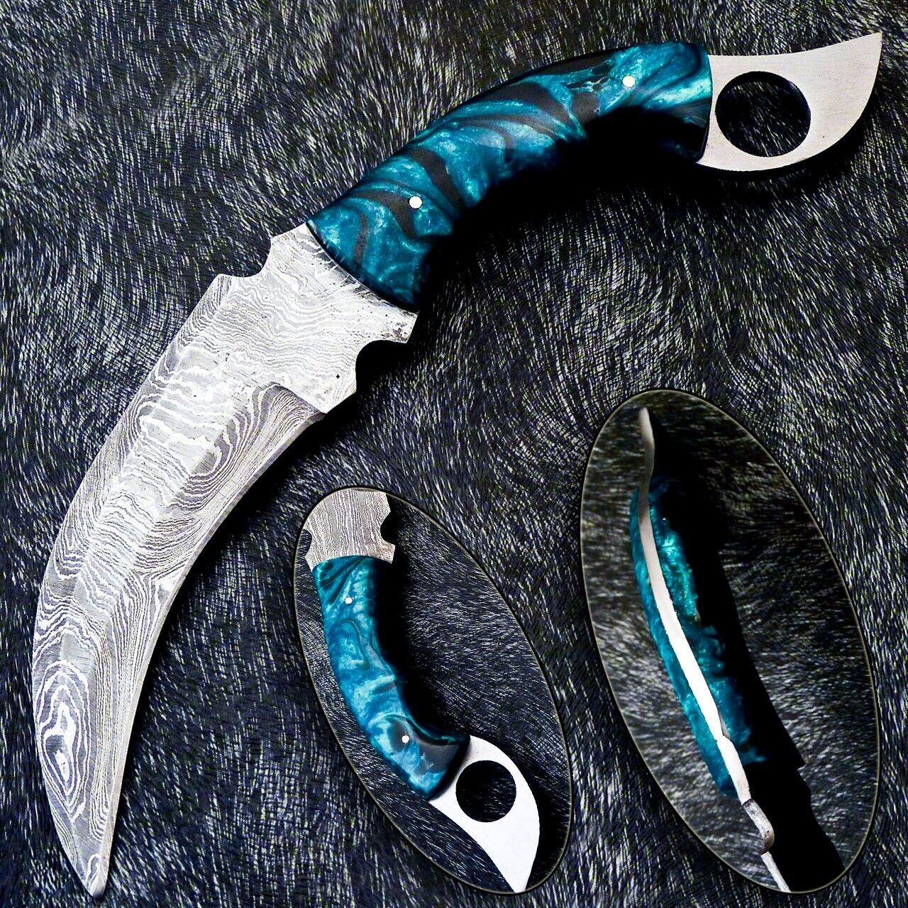 Full Tang Damascus Steel Karambit Knife – 10" Tactical Hunting Blade