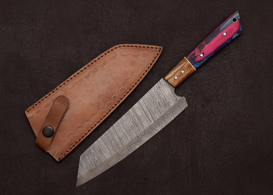 Full Tang Handmade Damascus Steel Chef & Hunting Knife 8" Blade Pakka Wood Handle