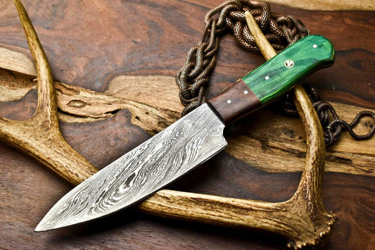 Gorgeous Custom Handmade Damascus Steel Chef & Hunting Knife | Hard Wood Handle