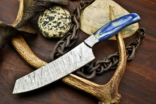 Gorgeous Handmade Damascus Steel Chef Hunting Knife | 12" Overall, 7" Blade, 5" Hardwood Handle, Full Tang
