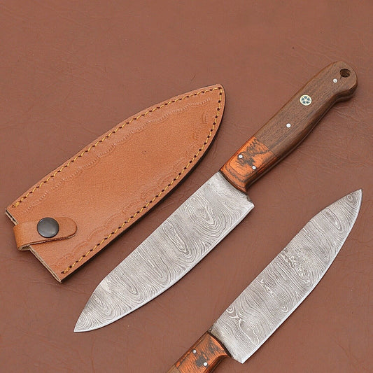 Hand-Forged Damascus Steel Chef Fillet Knife with Elegant Pakka Wood Handle & Leather Sheath