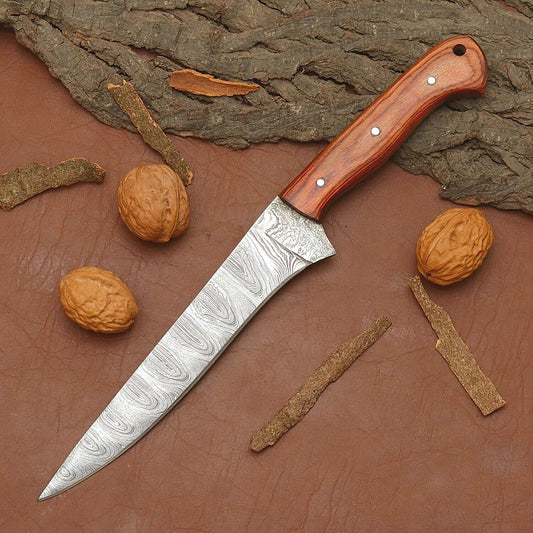 Hand-Forged Damascus Steel Chef Knife | 12" Custom Kitchen Knife with Wooden Handle