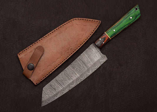 Hand-Forged Damascus Steel Chef Knife 13" | Outdoor Hunting Blade with Pakka Handle