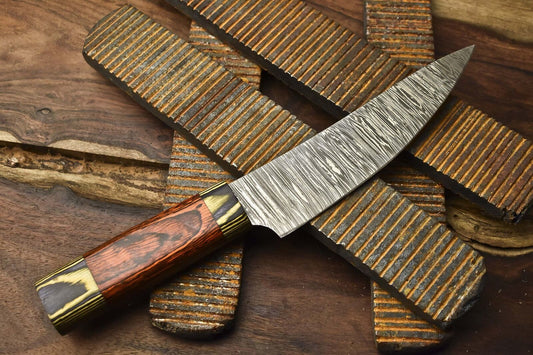 Hand Crafted Fire Damascus Chef Knife with Pakka Wood Bolster – Camping & Kitchen
