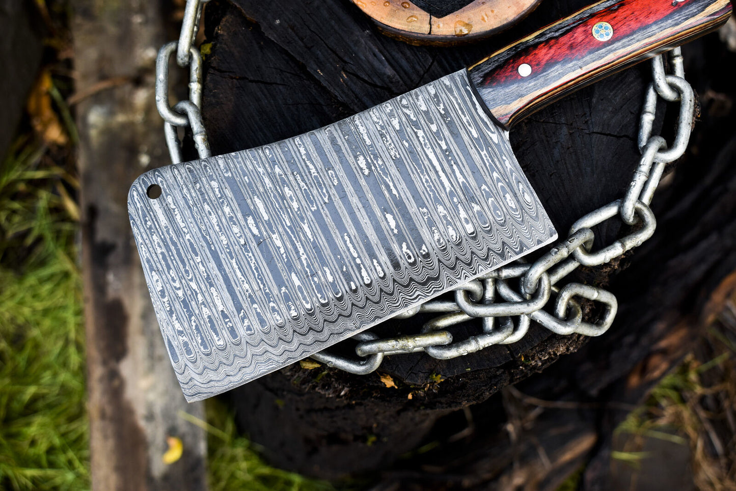 Hand Crafted Ladder Damascus Clever Chopper Chef Knife with Hardwood Handle