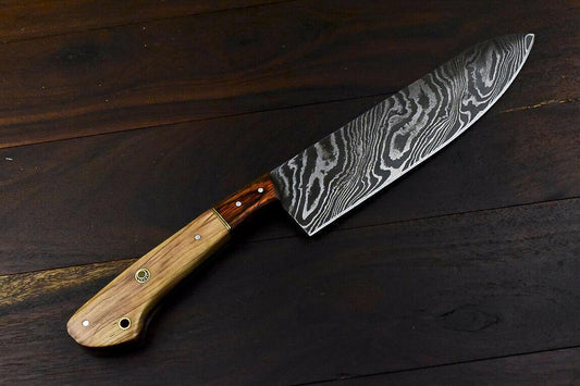 Hand Forged 13" Damascus Steel Hunting & Professional Chef Knife with Olive Wood Handle