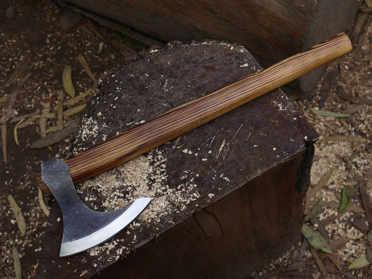 Hand Forged 20 Inch Viking Axe Carbon Steel Blade with Ash Wood Handle and Leather Sheath