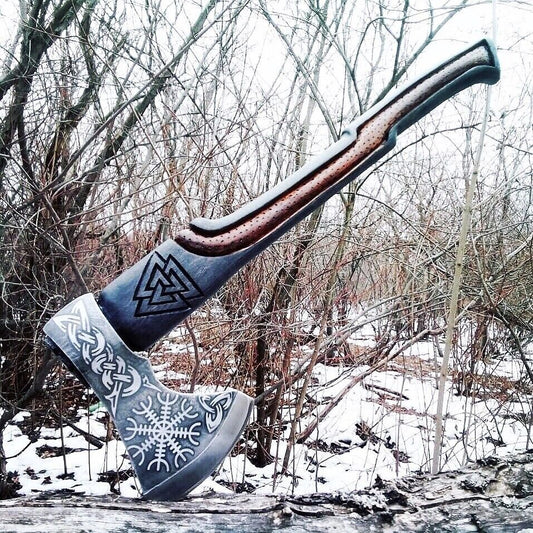 Hand Forged Authentic Viking Axe Damascus Steel War Axe with Sheath