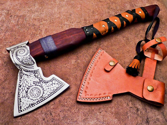 Hand Forged Bearded Viking Axe Tomahawk 17 Inch Carbon Steel with Engraved Head