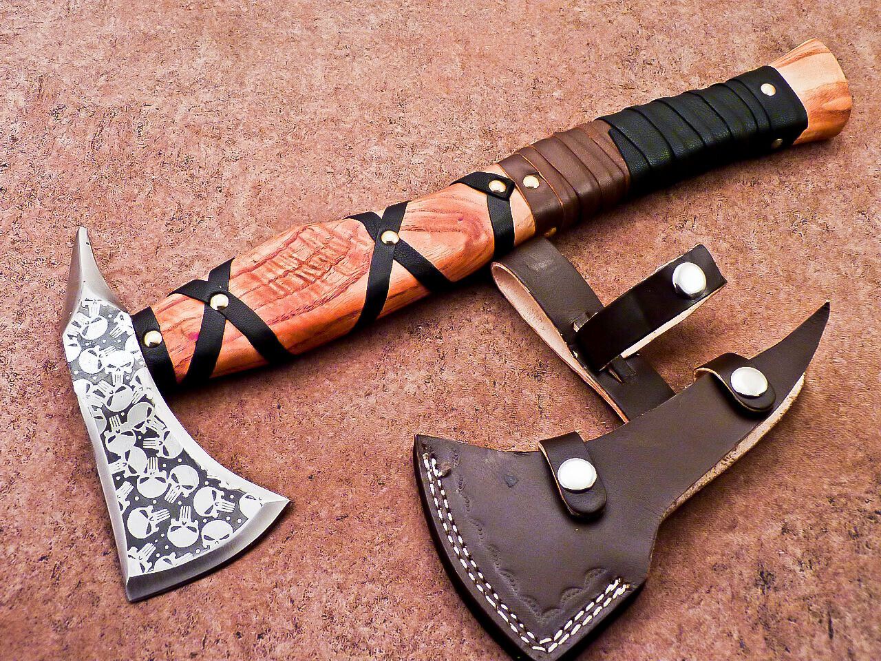 Hand Forged Bearded Viking Axe Tomahawk 18 Inch Carbon Steel with Wood Handle and Leather Sheath