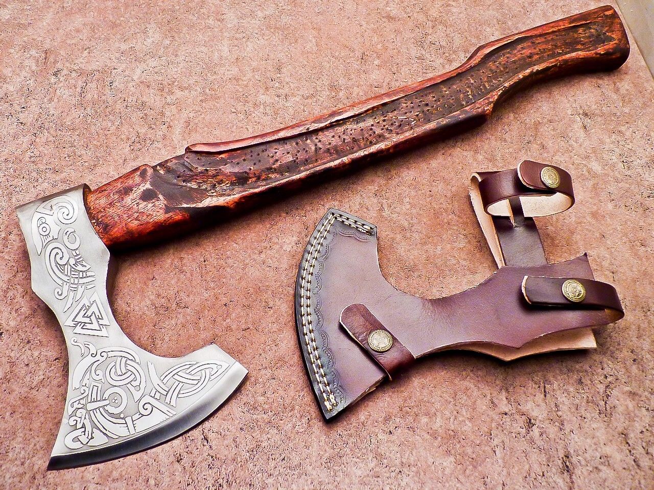 Hand Forged Bearded Viking Camping Axe 20 Inch Carbon Steel with Wood Handle