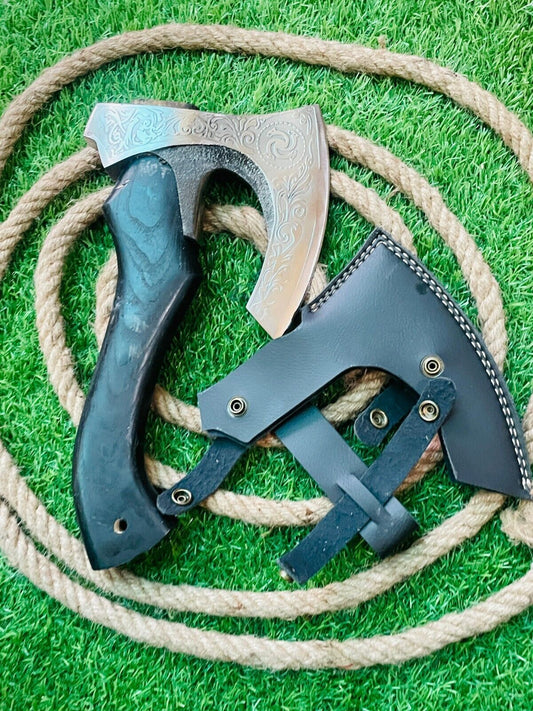 Hand Forged Bearded Viking Tomahawk Carbon Steel Hatchet with Leather Sheath