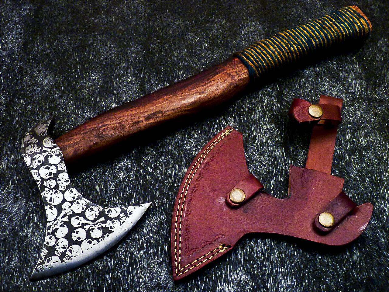 Hand Forged Carbon Steel Bearded Viking Axe – Hatchet & Tomahawk with Leather Sheath