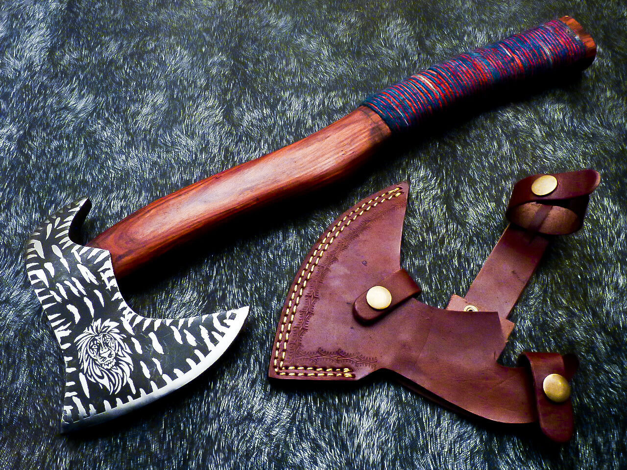 Hand Forged Carbon Steel Bearded Viking Axe – Hatchet with Leather Sheath