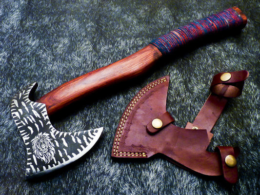 Hand Forged Carbon Steel Bearded Viking Axe – Hatchet with Leather Sheath