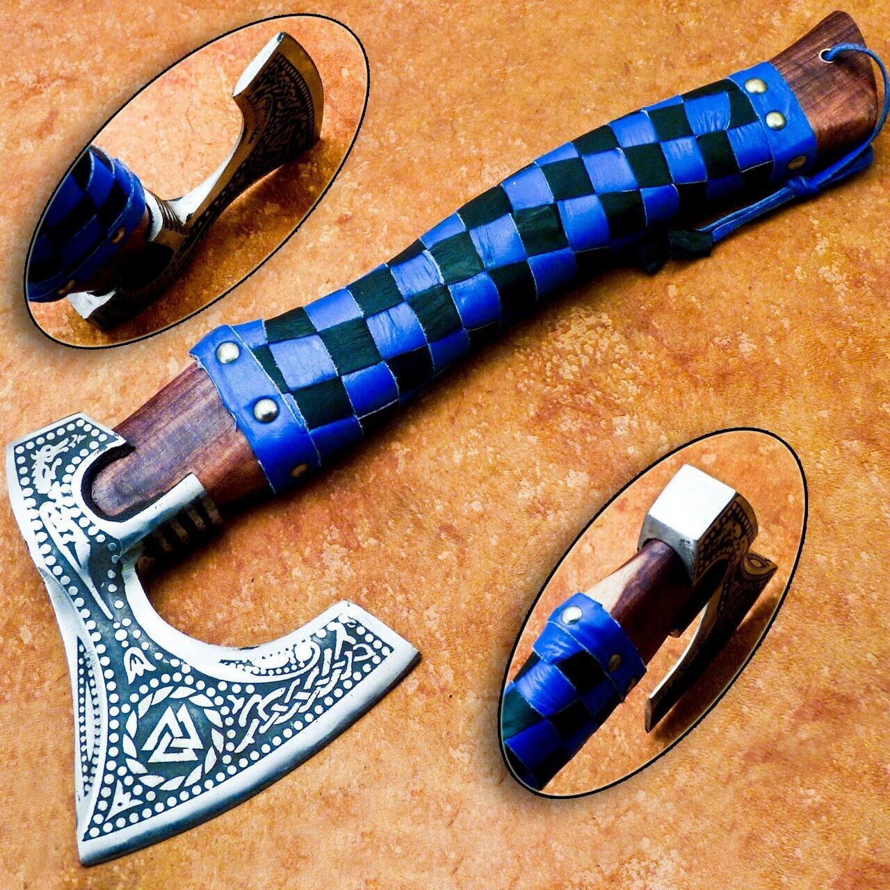 Hand Forged Carbon Steel Bearded Viking Hatchet 13.5 Inch Camping Axe with Wooden Handle