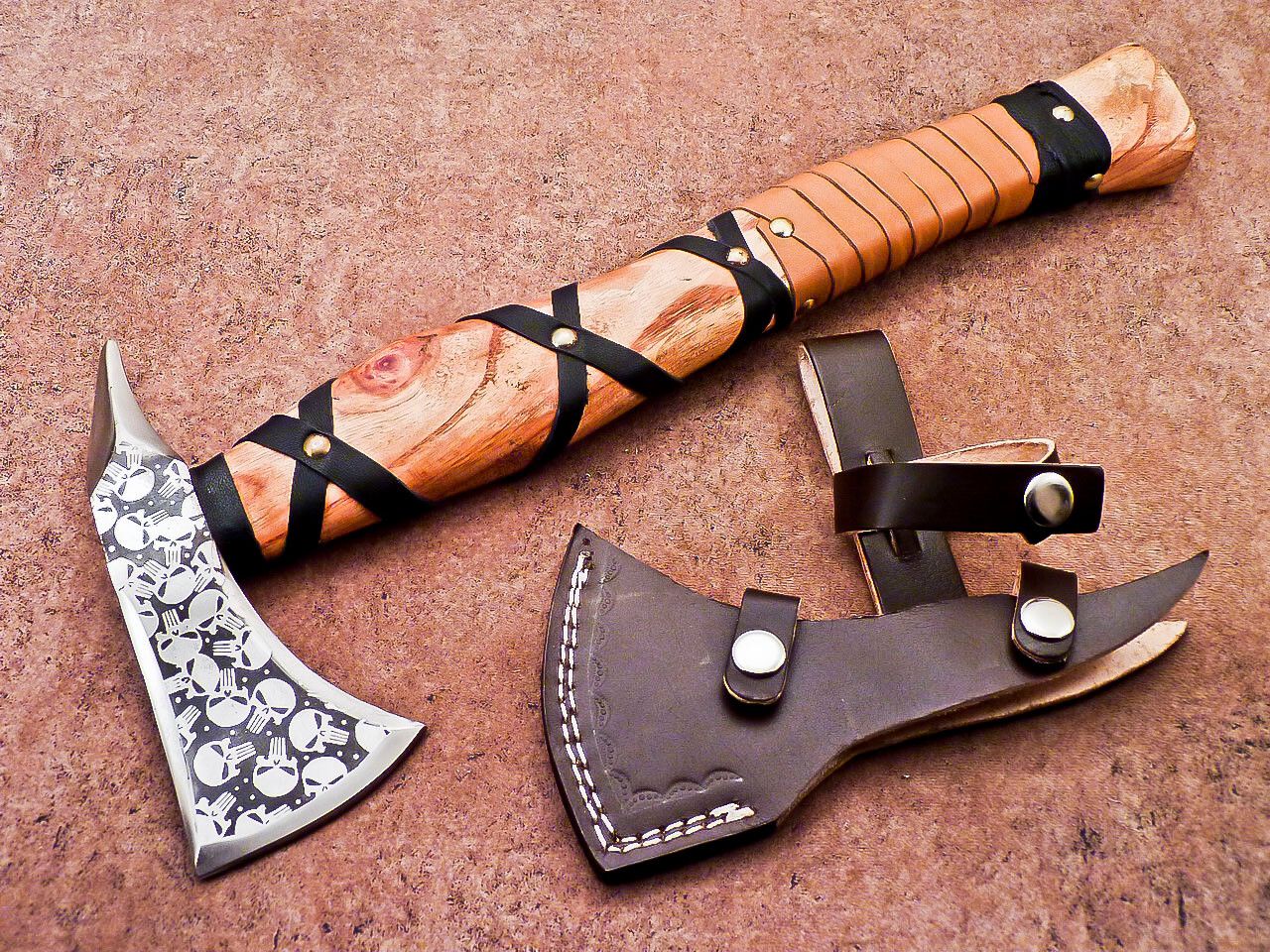 Hand Forged Carbon Steel Viking Axe 16 Inch Bearded Camping Hatchet with Wood Handle