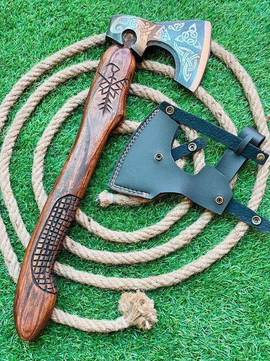 Hand Forged Carbon Steel Viking Bearded Cutting Axe with Wooden Handle 20 Inch
