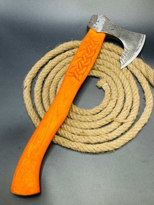 Hand Forged Carbon Steel Viking Tomahawk Axe 23 Inch Wood Handle with Leather Sheath