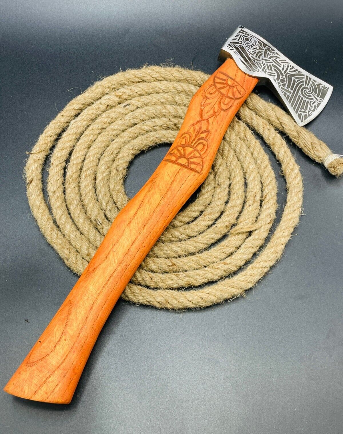 Hand Forged Carbon Steel Viking Tomahawk Axe 23 Inch Wooden Handle with Leather Sheath