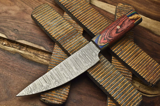 Hand Forged Chef Knife Fire Damascus Pakka Wood Wooden Bolster EDC Unique