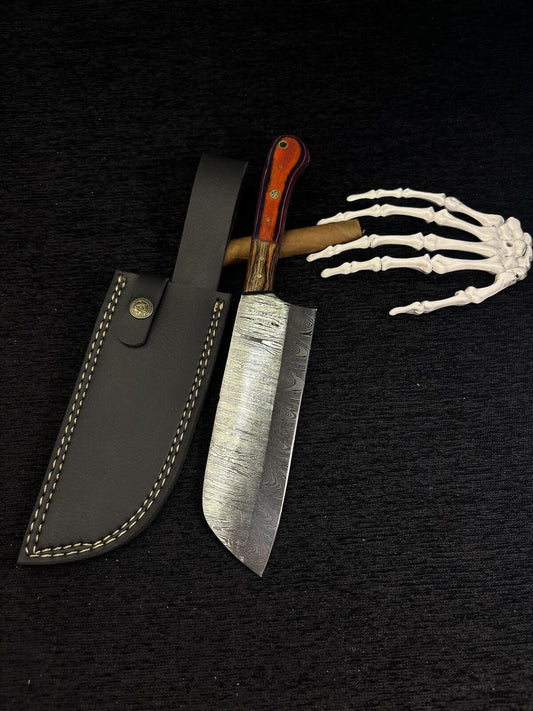 Hand Forged Clever Chopper Chef Knife – Twist Damascus Steel with Hardwood Handle