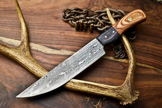 Hand Forged Damascus Steel Chef Knife – Full Tang Hardwood Handle Kitchen Blade