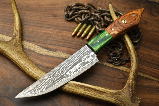 Hand Forged Damascus Steel Chef Knife – Full Tang Kitchen Knife with Hard Wood Handle