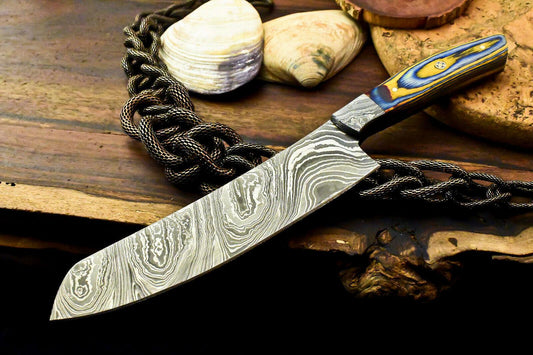 Hand Forged Damascus Steel Hunting & Chef Knife – Hard Wood Handle