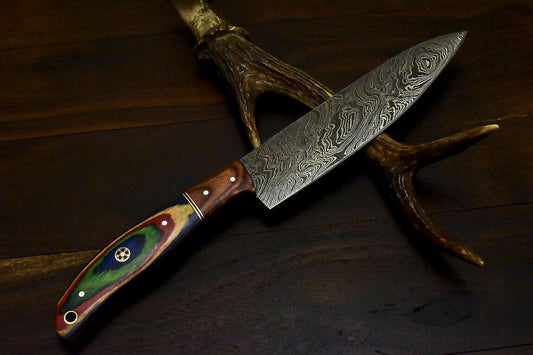 Hand Forged Damascus Steel Hunting & Professional Chef Knife – Hard Wood Handle