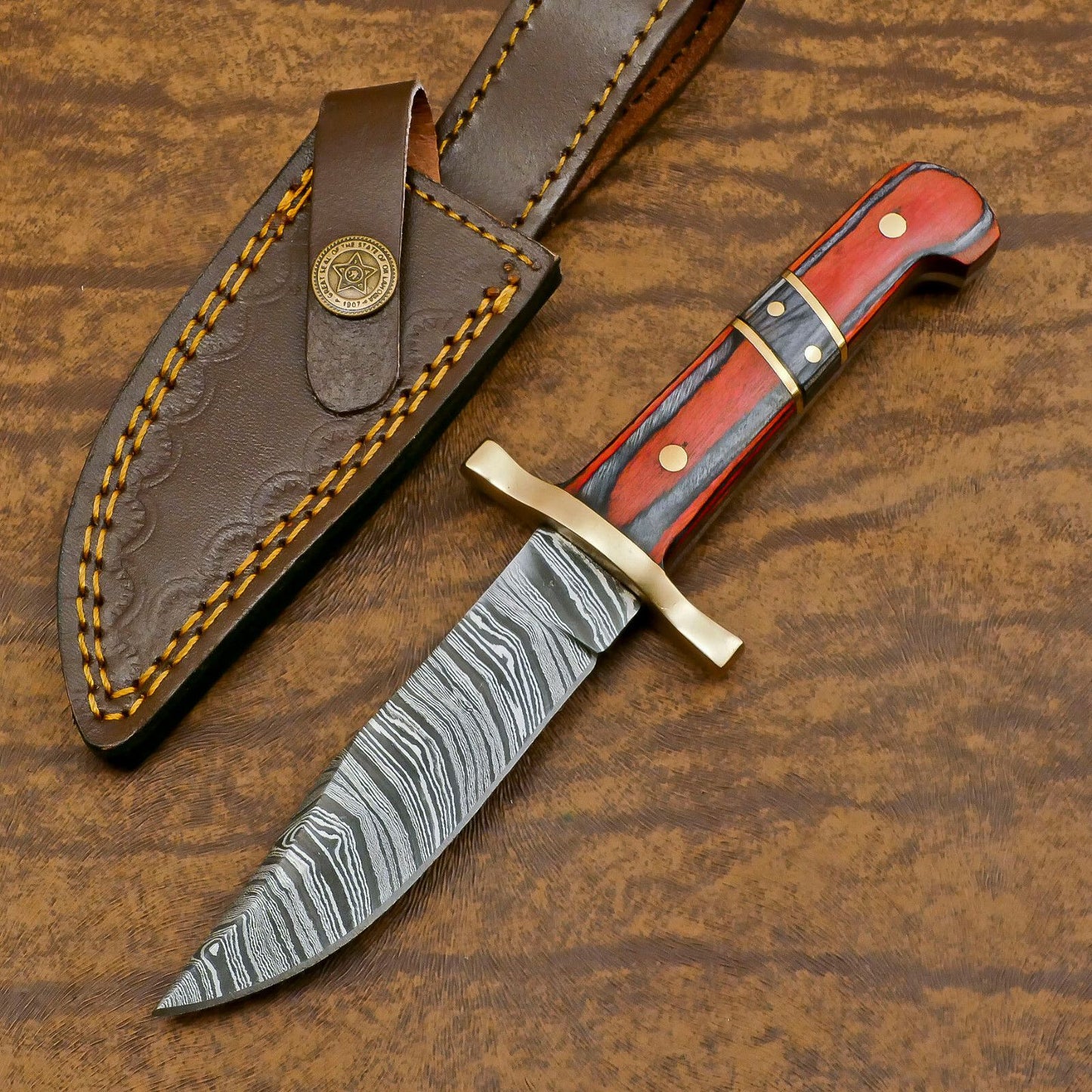 Hand Forged Damascus Steel Skinner Knife with Pakka Wood Handle – Custom Hunting & Sport Blade